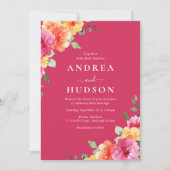 Beautiful Vibrant Pink Watercolor Floral Wedding Kaart (Voorkant)