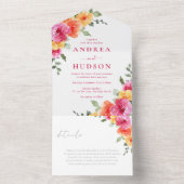 Beautiful Vibrant Spring Summer Floral Wedding All In One Uitnodiging (Binnen)