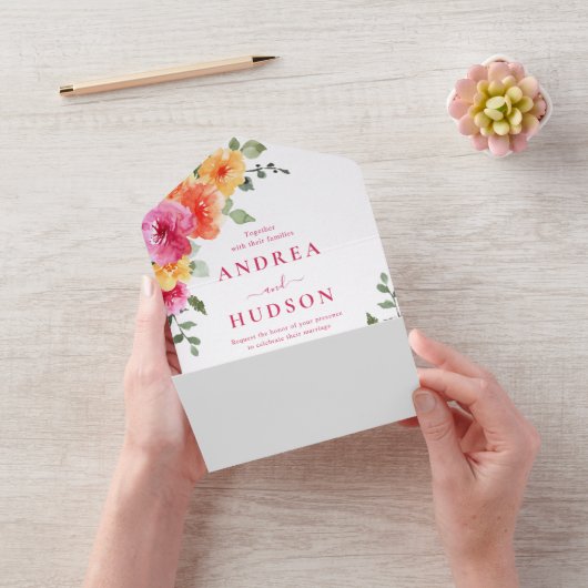 Beautiful Vibrant Spring Summer Floral Wedding All In One Uitnodiging (VideoVideo)