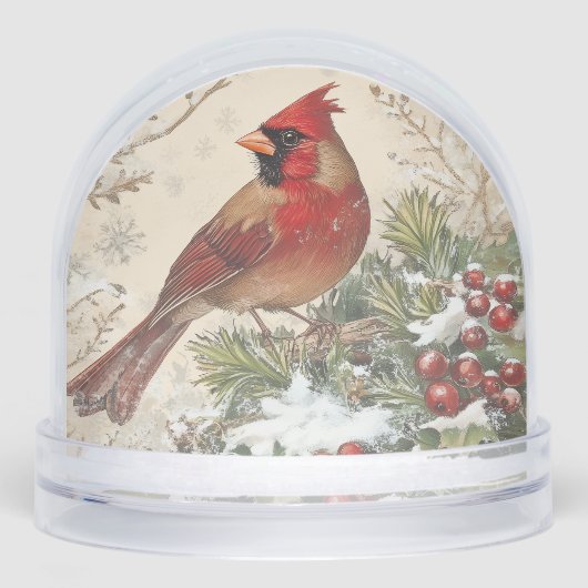Beautiful Vintage Cardinal Snow Globe Sneeuwbol (Voorkant)