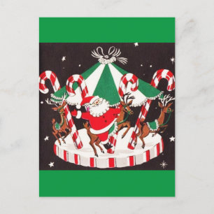 Beautiful Vintage Mid Century Santa & Reindeer Feestdagenkaart