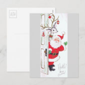 Beautiful Vintage Mid Century Santa & Reindeer Feestdagenkaart (Voorkant / Achterkant)