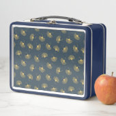 Beautiful vintage navy blue Ginko print lunchbox  (In situ)
