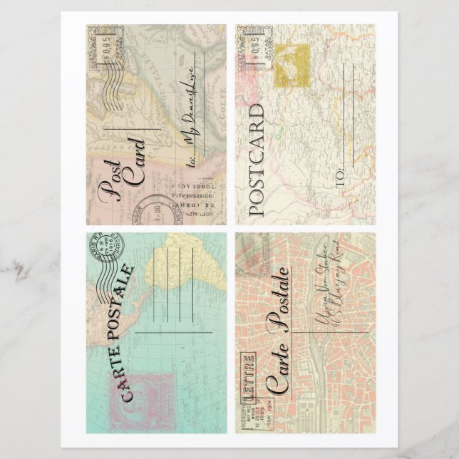 Beautiful vintage old maps postcards scrapbooking (Achterkant)