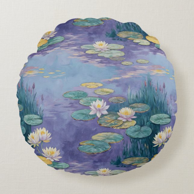 Beautiful Water Lilies Monet Art Rond Kussen (Voorkant)