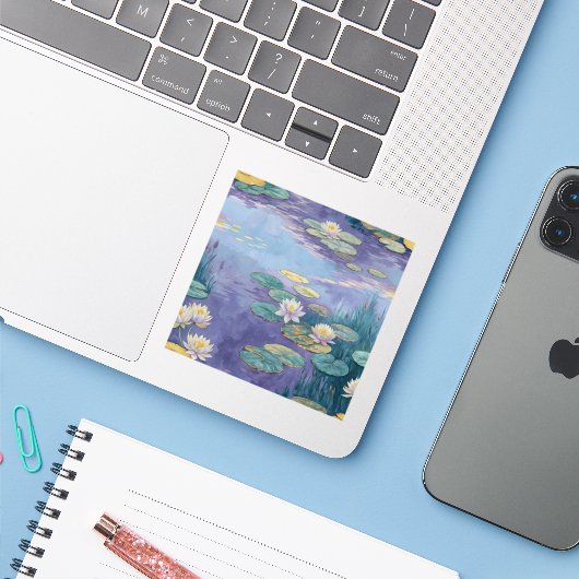 Beautiful Water Lilies Monet Art Sticker (Laptop met iPhone)