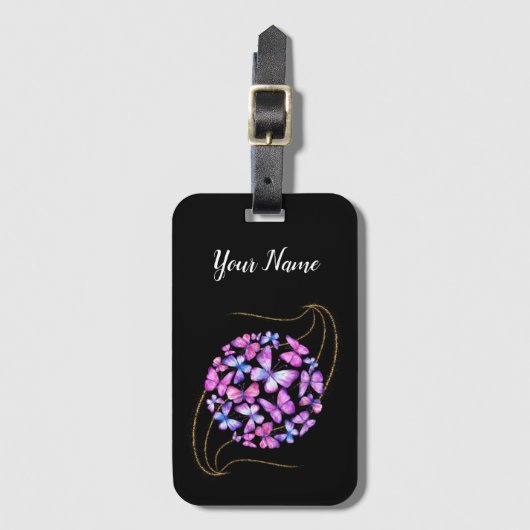Beautiful Watercolor Butterflies with Gold Bling Bagagelabel (Voorkant (verticaal))
