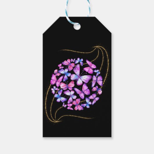 Beautiful Watercolor Butterflies with Gold Bling Cadeaulabel (Voorkant)