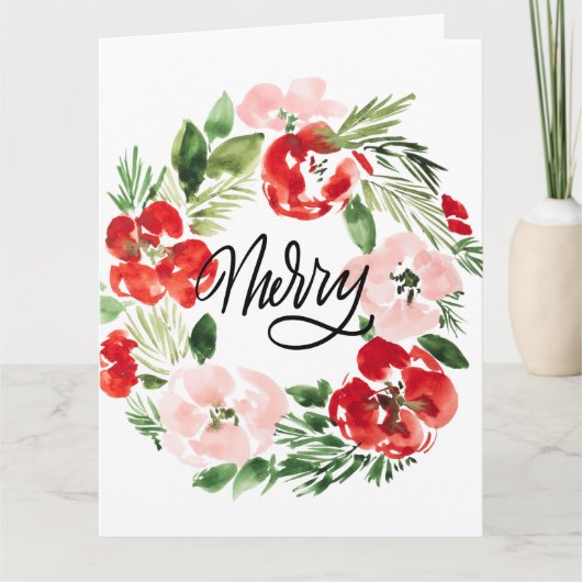 Beautiful Watercolor Christmas wreath Merry Kaart (Voorkant)