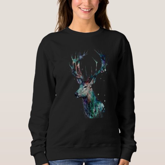 Beautiful Watercolor Deer Portrait Trui (Voorkant)