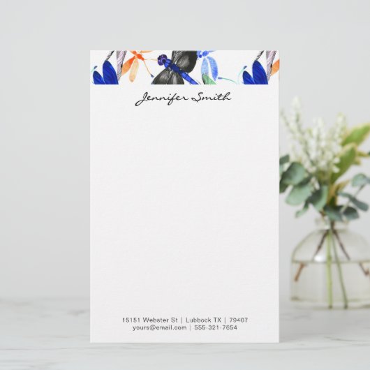 Beautiful Watercolor Dragonfly Pattern Border Briefpapier (Staand voorkant)