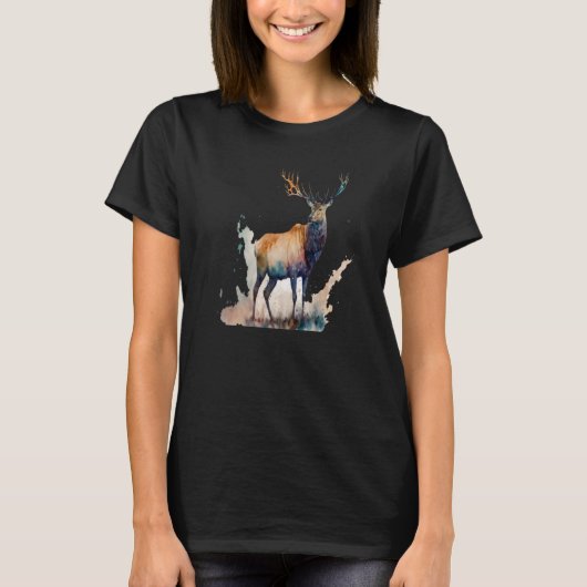 Beautiful Watercolor Elk Portrait T-shirt (Voorkant)