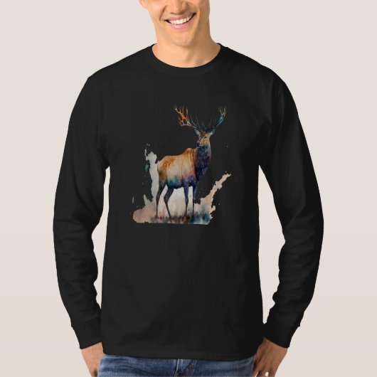 Beautiful Watercolor Elk Portrait T-shirt (Voorkant)
