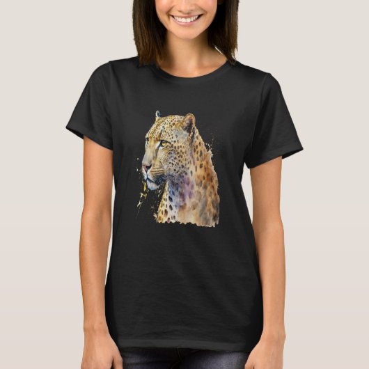 Beautiful Watercolor Leopard Portrait T-shirt (Voorkant)