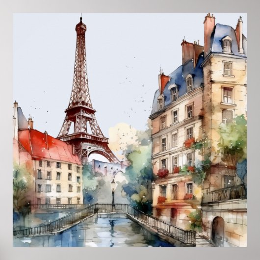 Beautiful Watercolor of Paris Travel Poster (Voorkant)