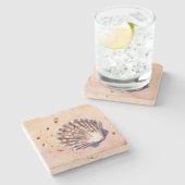 Beautiful watercolor seashell Pink Beach Stenen Onderzetter (Zijkant)