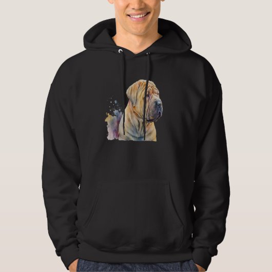 Beautiful Watercolor Shar Pei Portrait Hoodie (Voorkant)