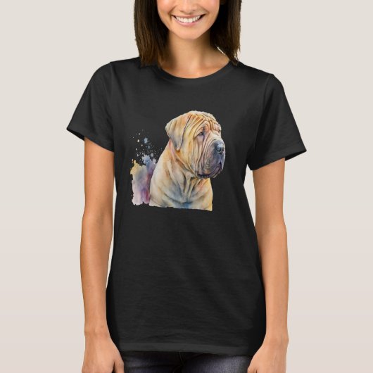 Beautiful Watercolor Shar Pei Portrait T-shirt (Voorkant)