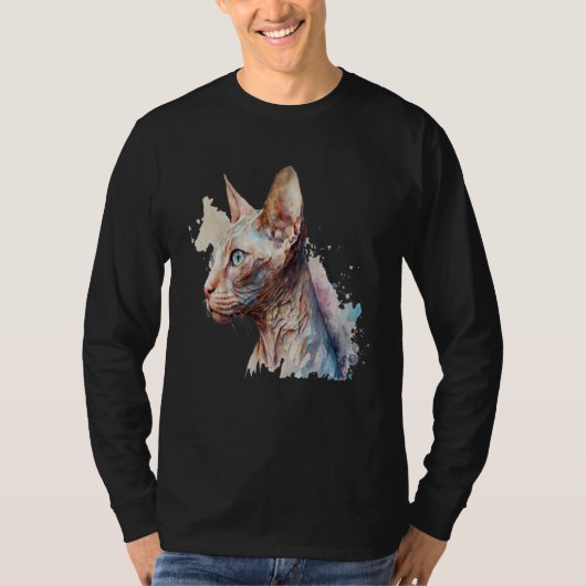 Beautiful Watercolor Sphynx cat Portrait T-shirt (Voorkant)