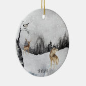 Beautiful Watercolor Wolf Snow Deer Landscape Keramisch Ornament (Rechts)