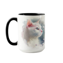 BEAUTIFUL WATERVERF WHITE CAT MET BLAUWE OGEN