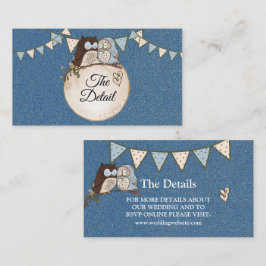 Beautiful Wedding Blue Brown Owl Glitter Detail Informatiekaartje