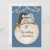 Beautiful Wedding Blue Brown Owl Glitter Kaart (Voorkant)