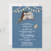 Beautiful Wedding Blue Brown Owl Glitter Kaart (Achterkant)
