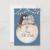 Beautiful Wedding Blue Brown Owl Glitter Save The Date (Voorkant)