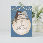 Beautiful Wedding Blue Brown Owl Glitter Save The Date (Staand voorkant)