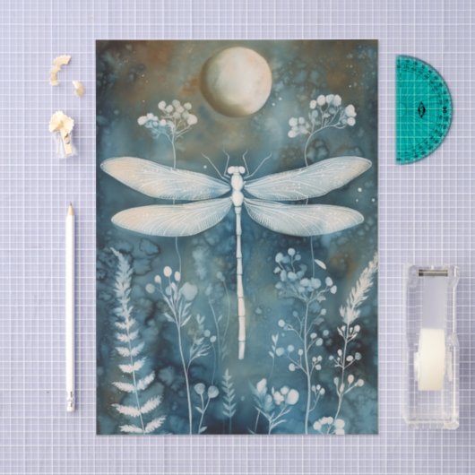 Beautiful White Dragonfly Cyanotype Printing Tissuepapier (Craft)