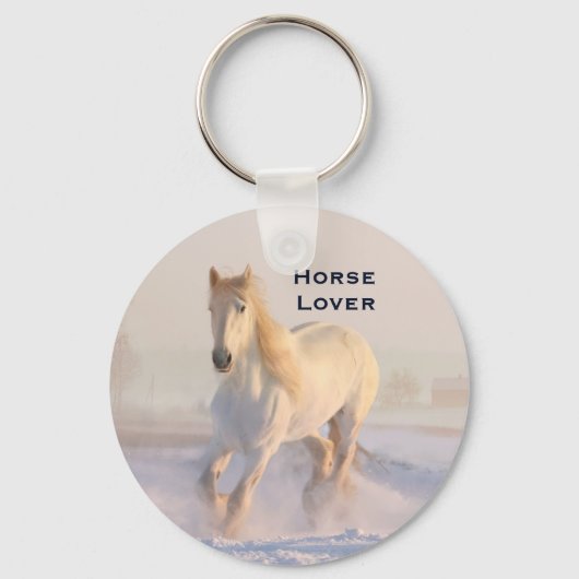 Beautiful White Horse Galloping in the Snow Sleutelhanger (Voorkant)