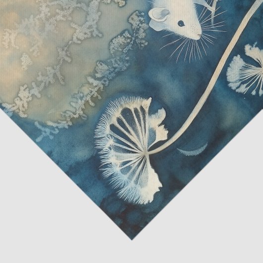Beautiful White Mouse Cyanotype Printing Tissuepapier (Detail)
