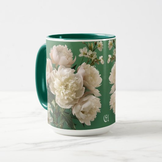 Beautiful White & Pink Peonies Name Monogram Mok (Voorkant links)