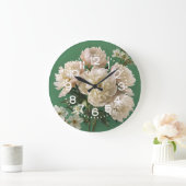Beautiful White & Pink Peonies On Green Background Grote Klok (Huis)