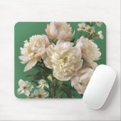 Beautiful White & Pink Peonies On Green Background Muismat (Met muis)