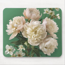 Beautiful White & Pink Peonies On Green Background Muismat