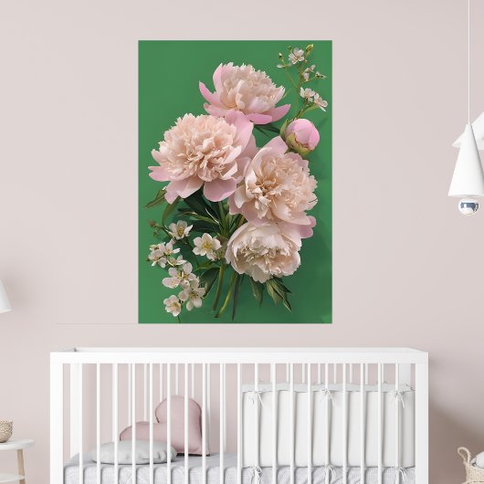 Beautiful White & Pink Peonies On Green Background Poster (Kinderkamer 2)
