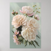 Beautiful White & Pink Peonies On Green Background Poster (Voorkant)