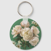 Beautiful White & Pink Peonies On Green Background Sleutelhanger (Voorkant)
