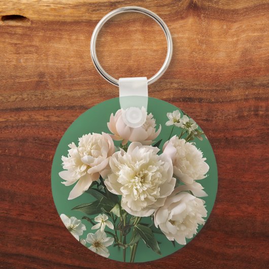 Beautiful White & Pink Peonies On Green Background Sleutelhanger (Achterkant)