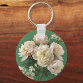 Beautiful White & Pink Peonies On Green Background Sleutelhanger (Voorkant)