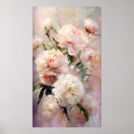 Beautiful White & Pink Peonies On Pink Background Poster