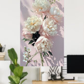 Beautiful White & Pink Peonies On Pink Background Poster (Thuiskantoor)