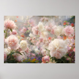 Beautiful White & Pink Peonies Watercolor Painting Poster