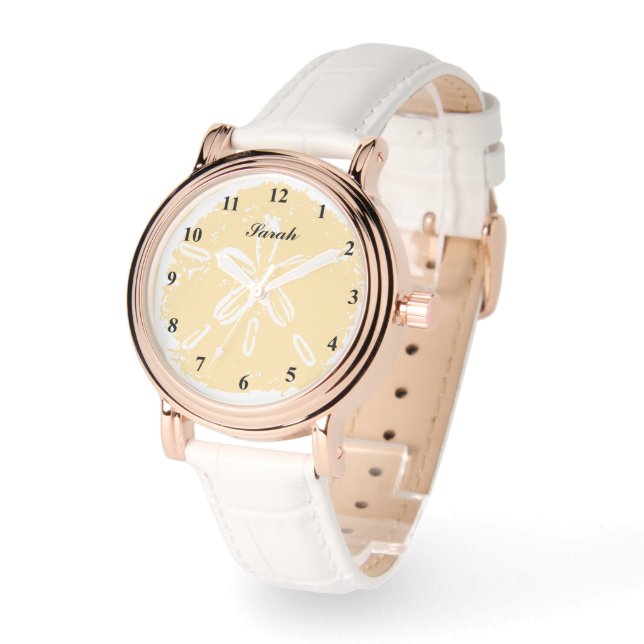 Beautiful white sand dollar shell custom women's horloge (Hoek)