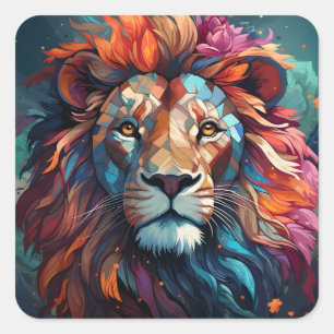 Beautiful Wild Animal Portrait Colorful Lion Head Vierkante Sticker
