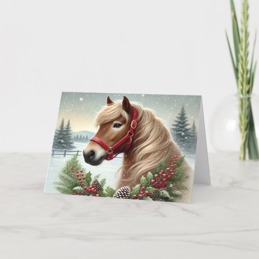 Beautiful Winter Horse with Wreath Feestdagen Kaart (Voorkant)