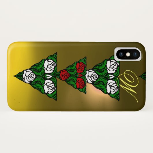 BEAUTIFUL WITTE RODE ROSES DRIEHOGE MONOGRAM Case-Mate iPhone CASE (Achterkant (horizontaal))
