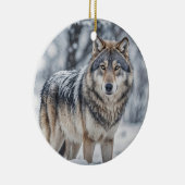 Beautiful Wolf in Snow Christmas Holiday Keramisch Ornament (Rechts)